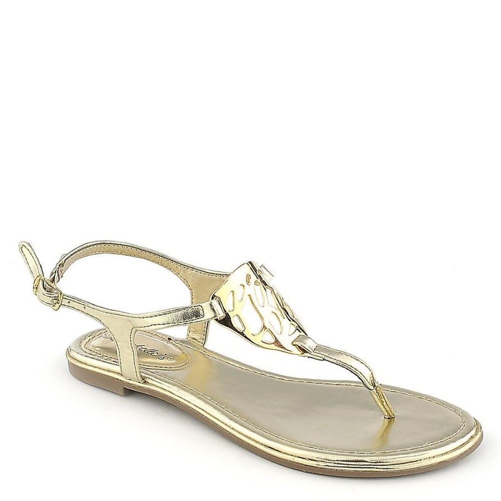 Breckelle Metal Emblem Metallic Gold Bridal Wedding Flip Flop Thong Sandals NIB
